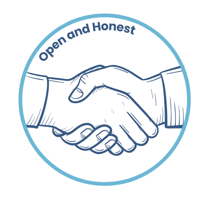 Candour Talent Recruitment Agency - Clients Page - Main photo on page. Icon of a handshake with Candour's slogan 'Open and Honest' written above, symbolizing our commitment to transparent and sincere partnerships with our valued clients."